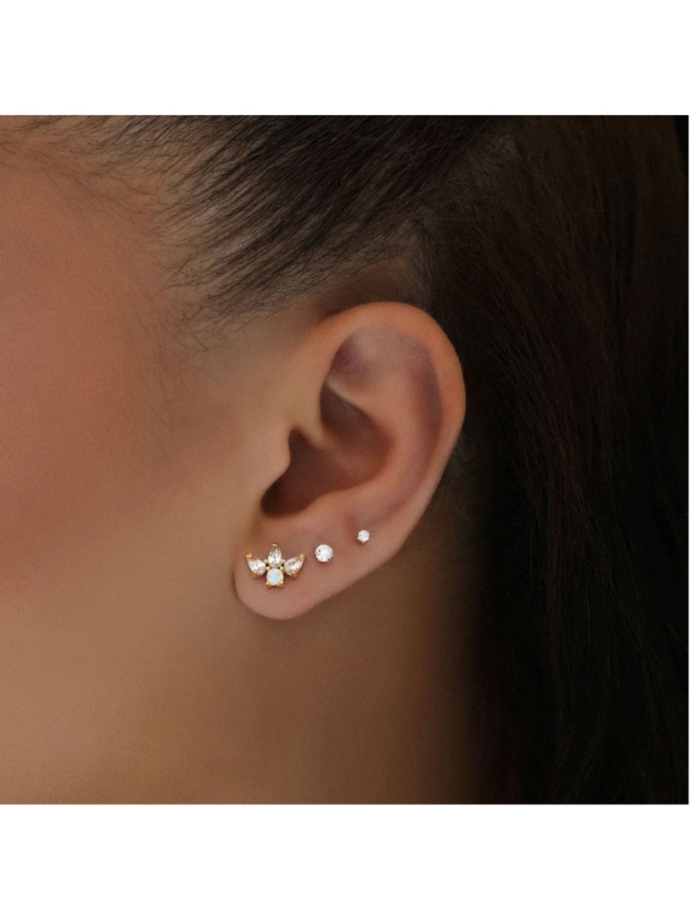 Bohomoon Gold and Opal and CZ Stud Earrings, One Size
